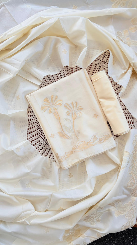 Elegant Ivory Soft Tissue Unstitched Salwar with Subtle Floral Zari Work [ZP1]