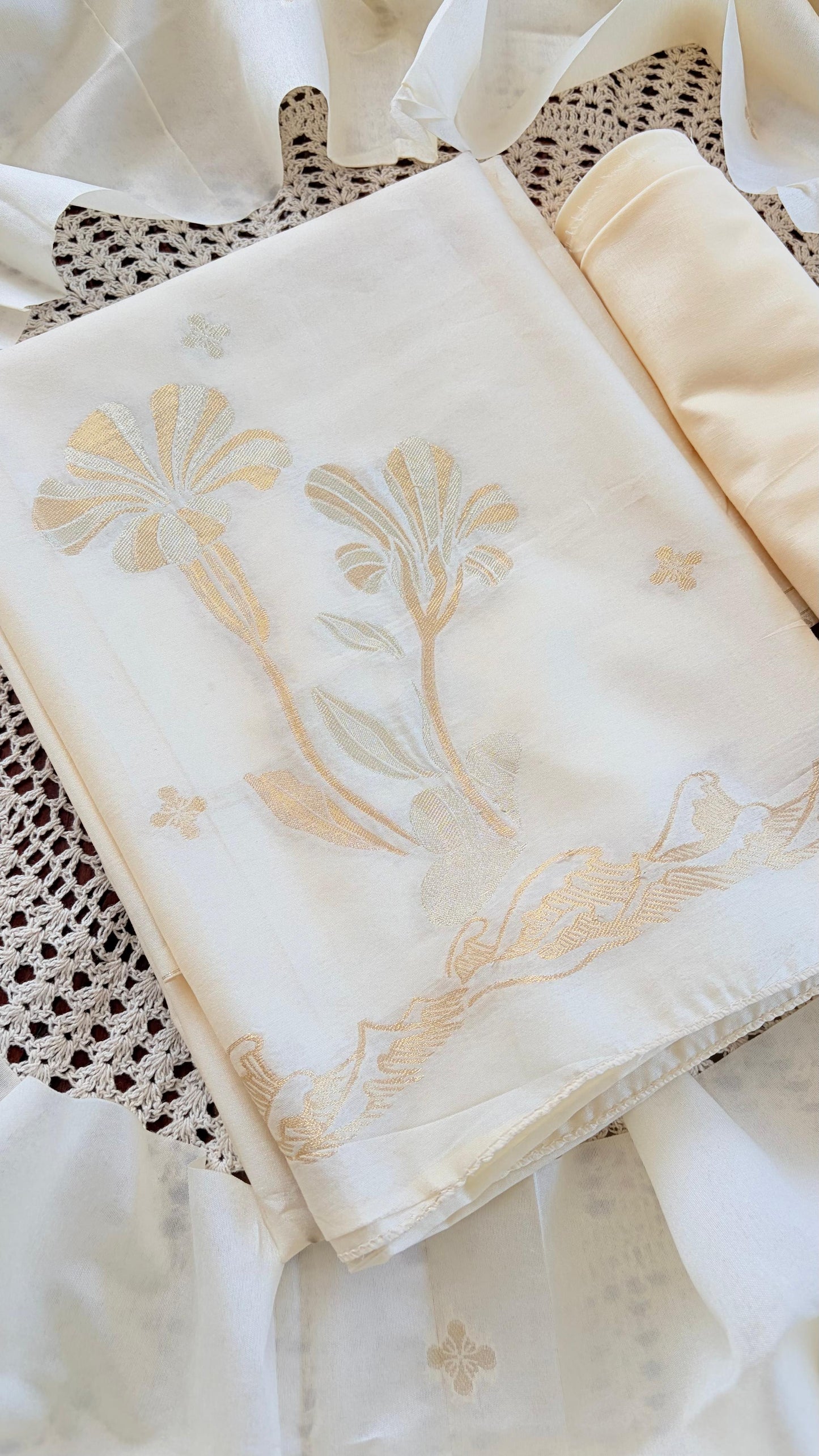 Elegant Ivory Soft Tissue Unstitched Salwar with Subtle Floral Zari Work [ZP1]