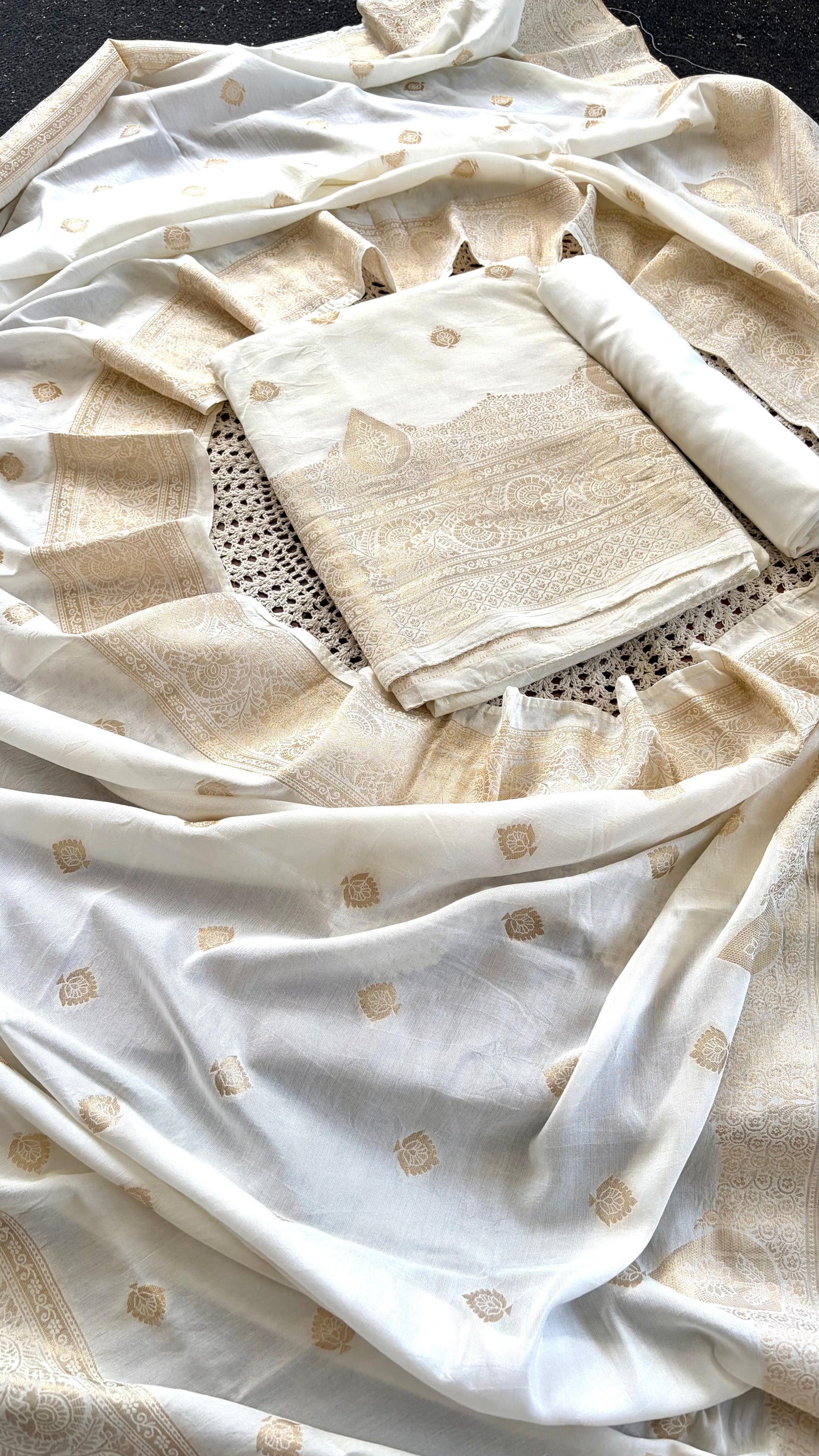 Elegant Ivory Soft Tissue Unstitched Salwar with Subtle Floral Zari Work [STZ147]