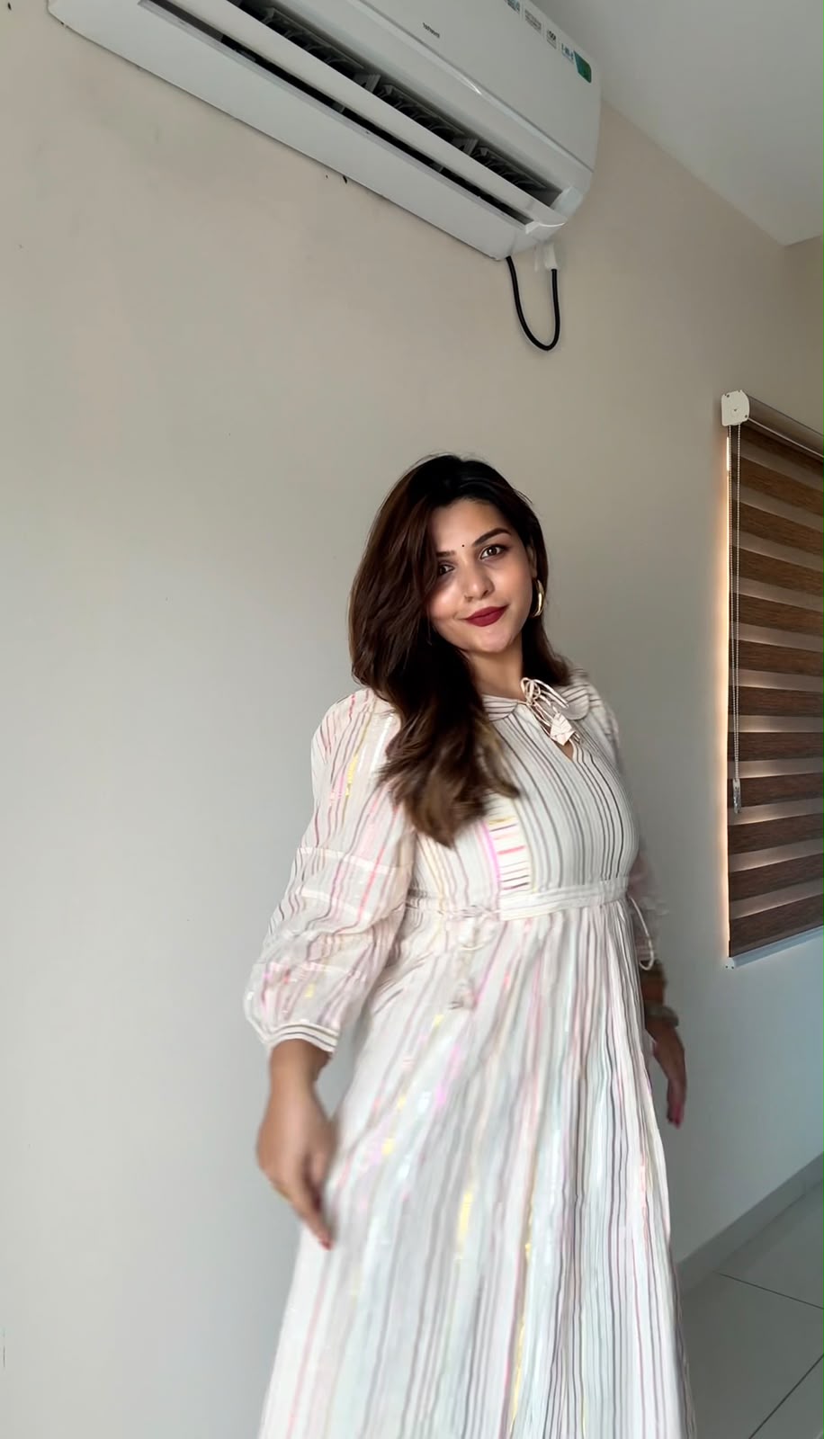 Pastel Stripe Cotton Anarkali Kurthi – Graceful Festive Elegance [RK08]
