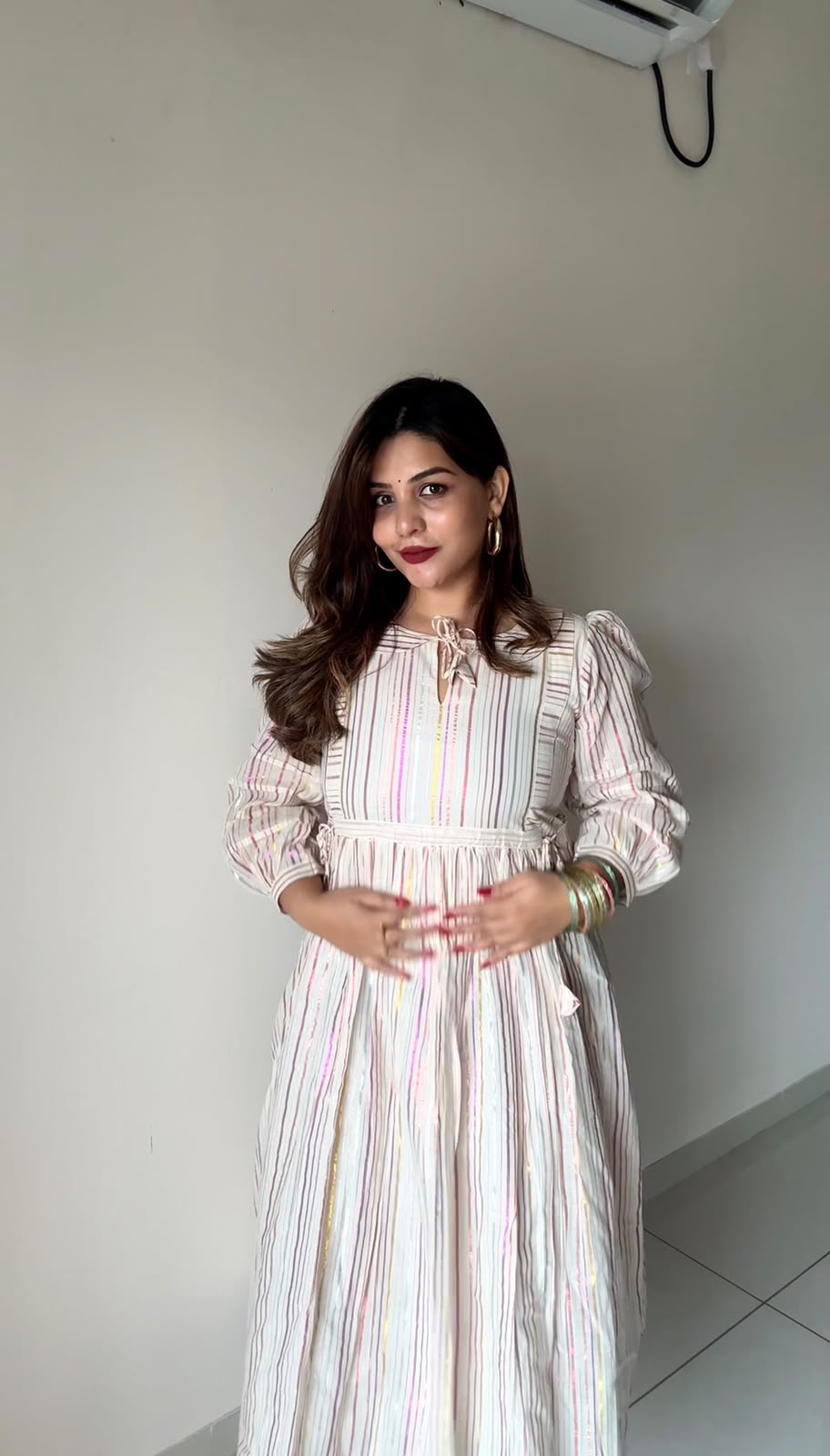 Pastel Stripe Cotton Anarkali Kurthi – Graceful Festive Elegance [RK08]