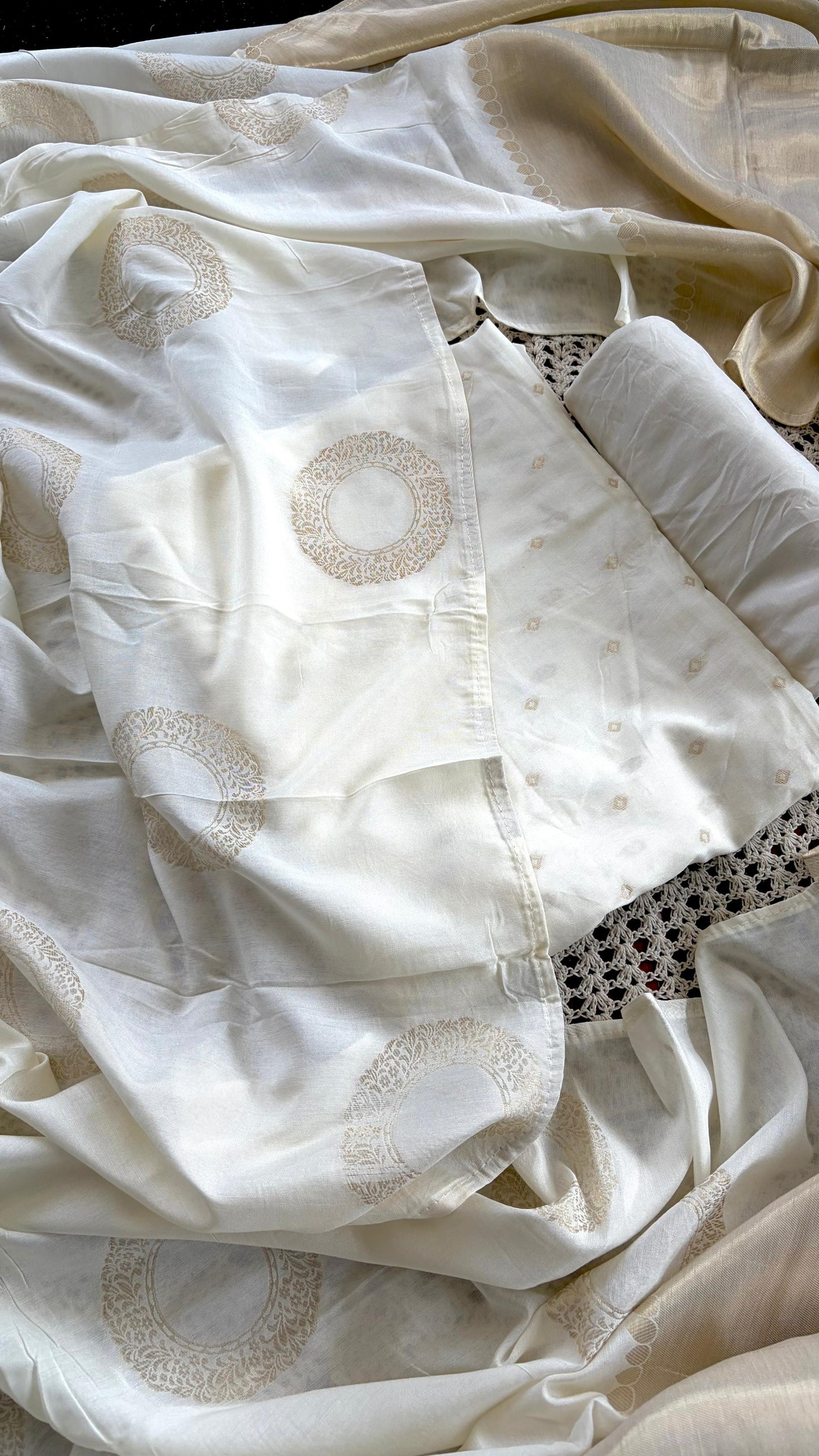 Elegant Semi Banarasi Unstitched Salwar Set with Woven Motifs [GUG162]