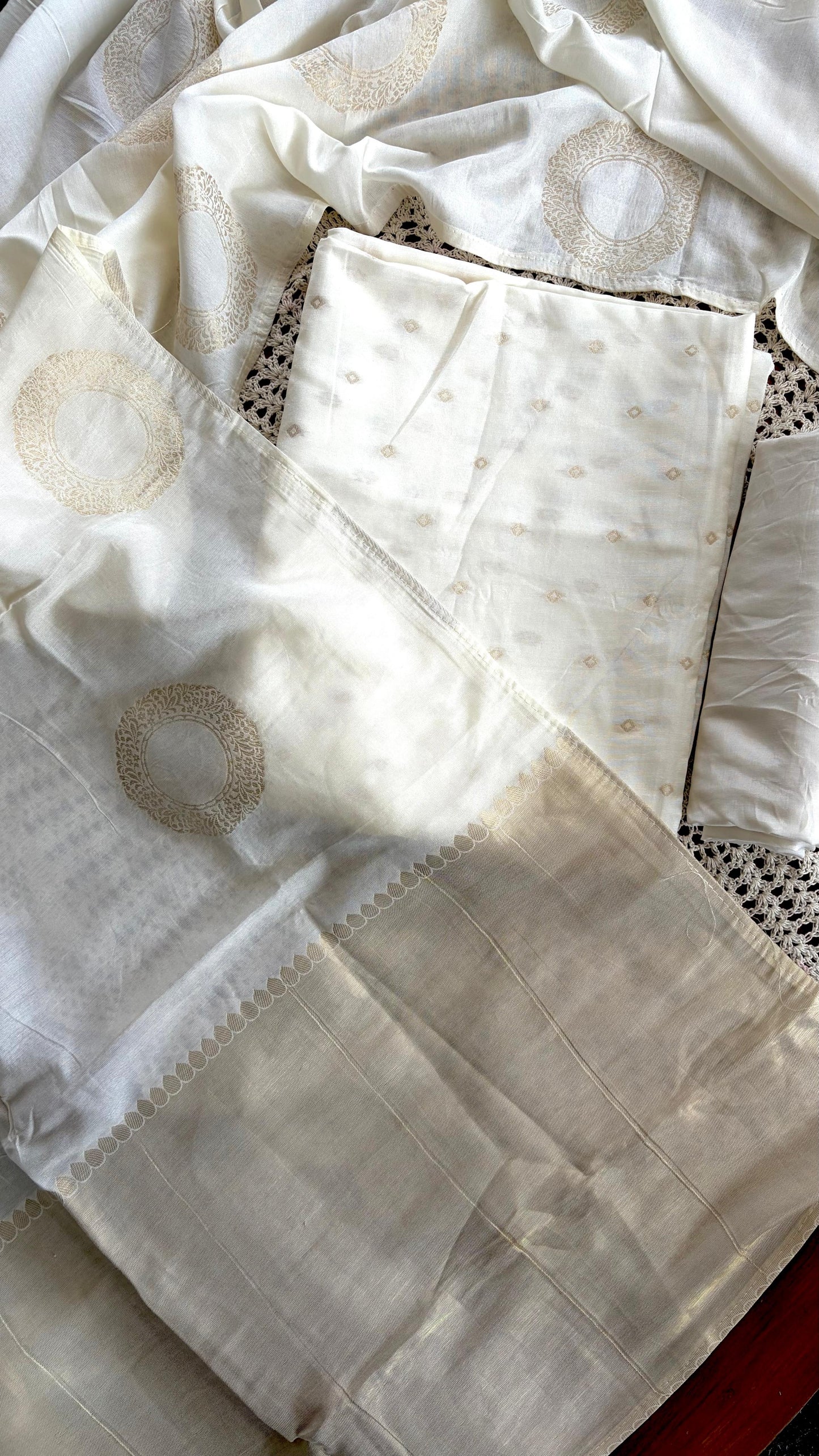Elegant Semi Banarasi Unstitched Salwar Set with Woven Motifs [GUG162]