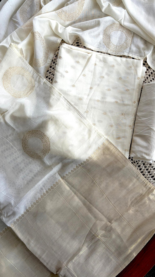 Elegant Semi Banarasi Unstitched Salwar Set with Woven Motifs [GUG162]