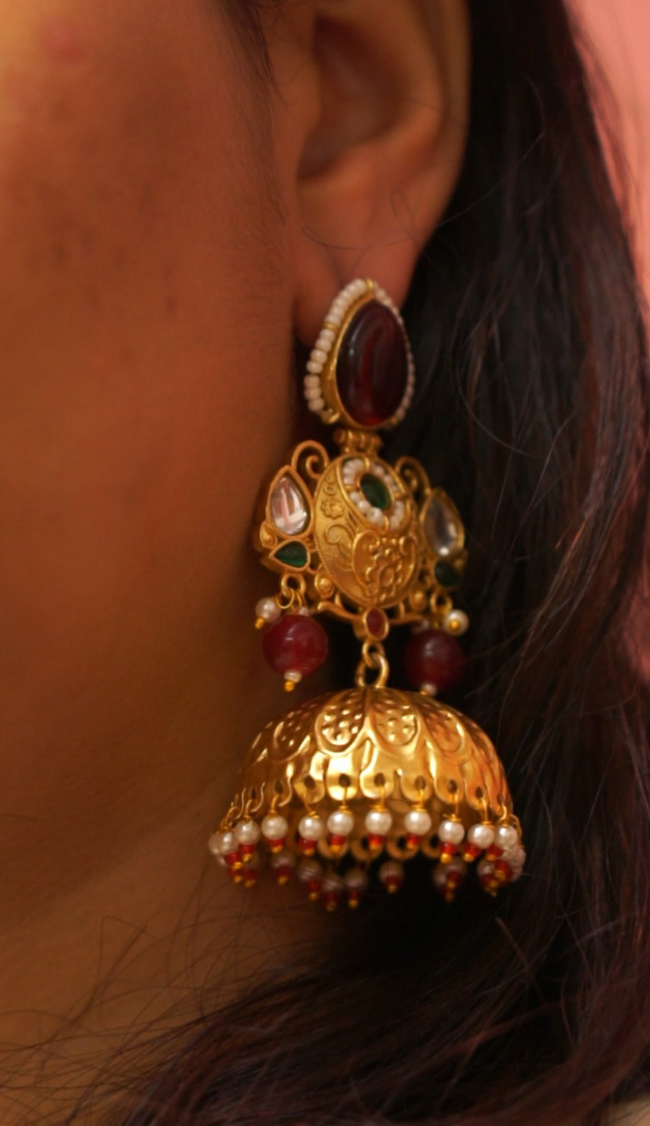 Traditional Ruby Stone Jhumka Earrings [NS4]