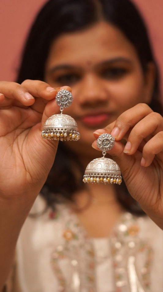 Traditional Silver Dome Jhumka Earrings [NS02]