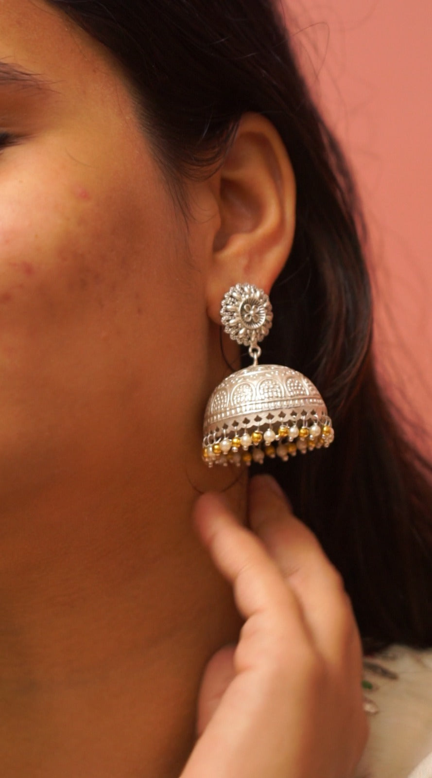 Traditional Silver Dome Jhumka Earrings [NS02]
