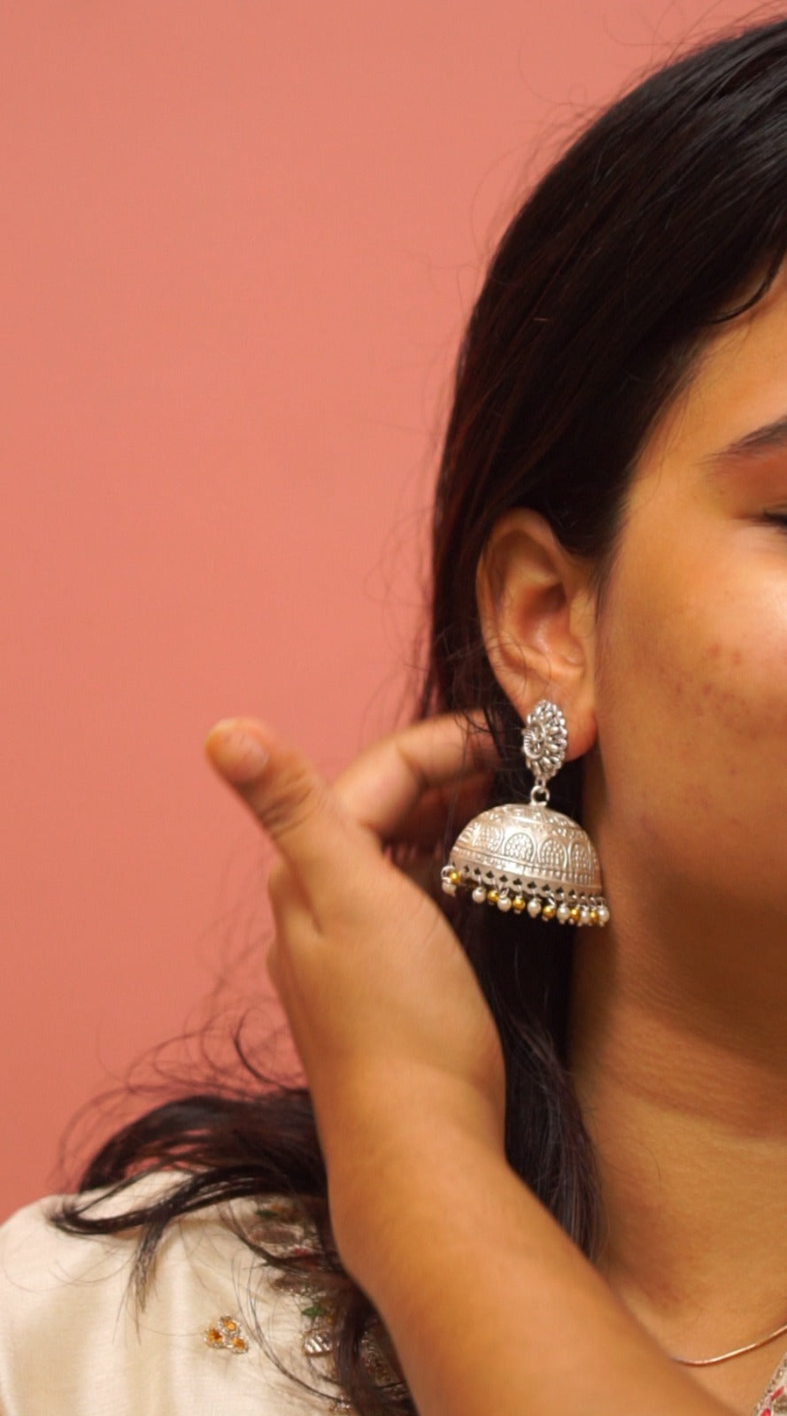 Traditional Silver Dome Jhumka Earrings [NS02]