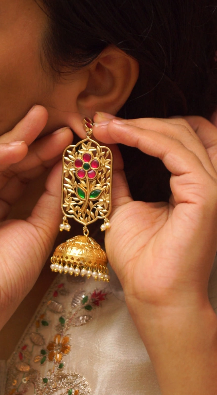 Floral Gold Jhumka Earrings [NS6]