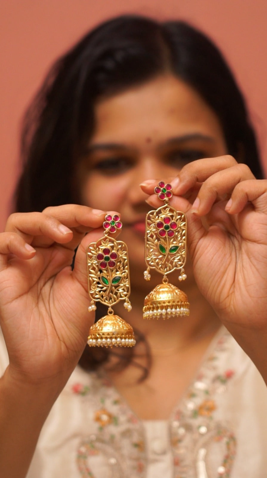 Floral Gold Jhumka Earrings [NS6]