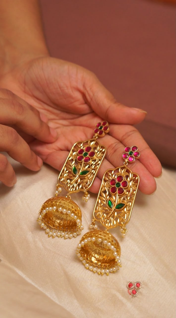 Floral Gold Jhumka Earrings [NS6]