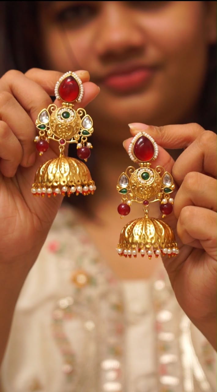 Traditional Ruby Stone Jhumka Earrings [NS4]