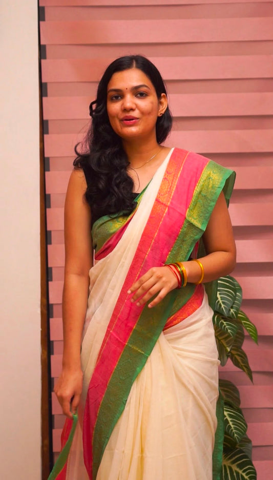 Traditional Kerala Mul Cotton Saree with Classic Kasavu Border [MC18]