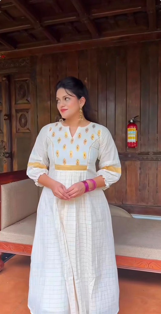 Premium Cotton Kurthi with Buttas & Kasavu Borders [KR03]