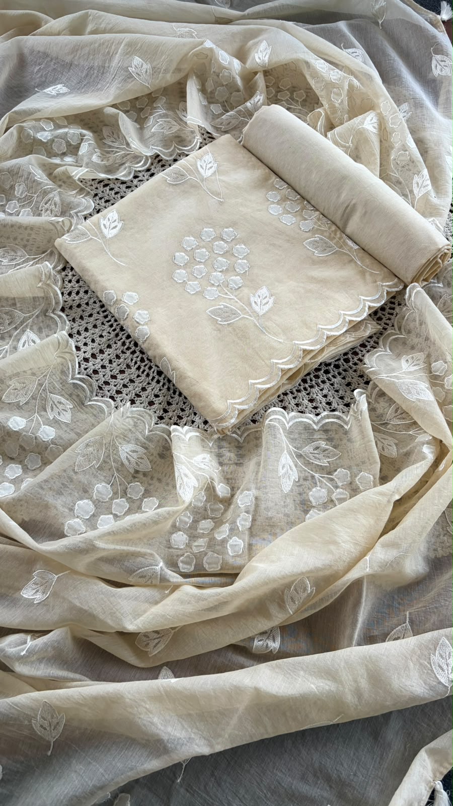 Mul Chanderi Salwar Material with Appliqué Work [GUG207]