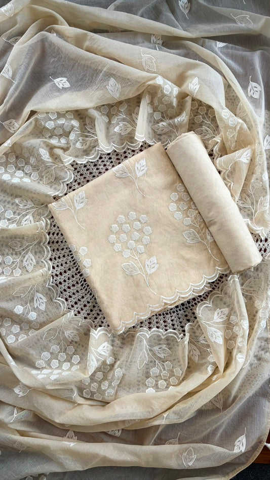 Mul Chanderi Salwar Material with Appliqué Work [GUG207]