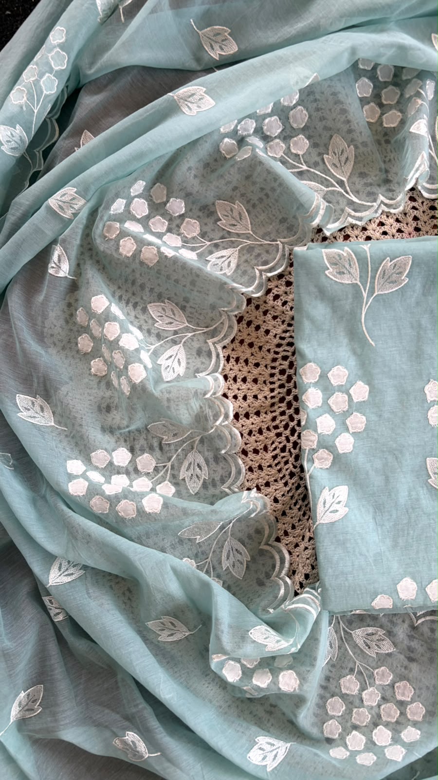 Mul Chanderi Salwar Material with Appliqué Work [GUG275]