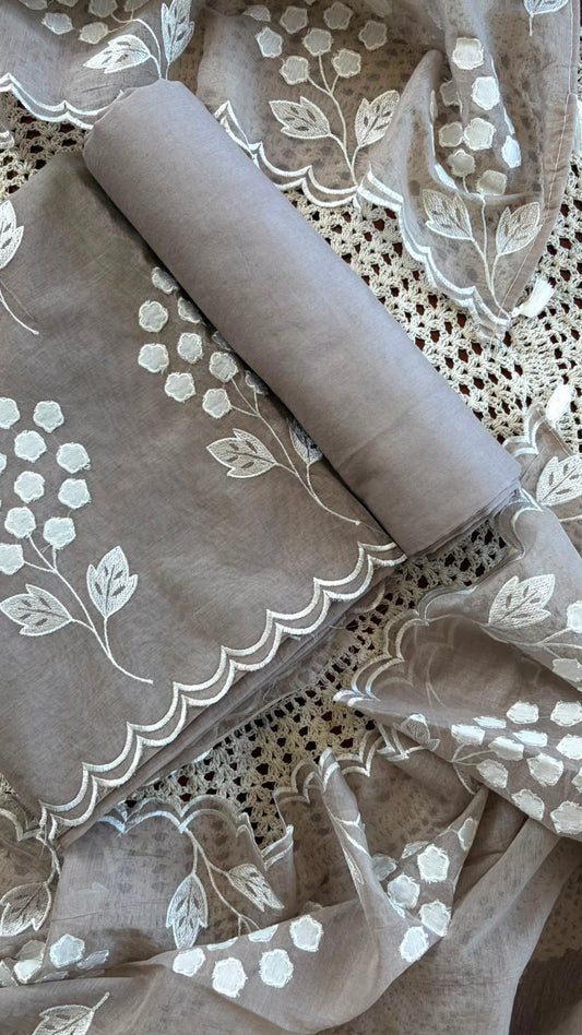 Mul Chanderi Salwar Material with Appliqué Work [GUG278]