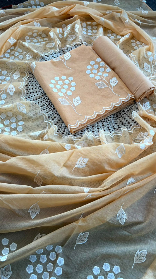 Mul Chanderi Salwar Material with Appliqué Work [GUG279]