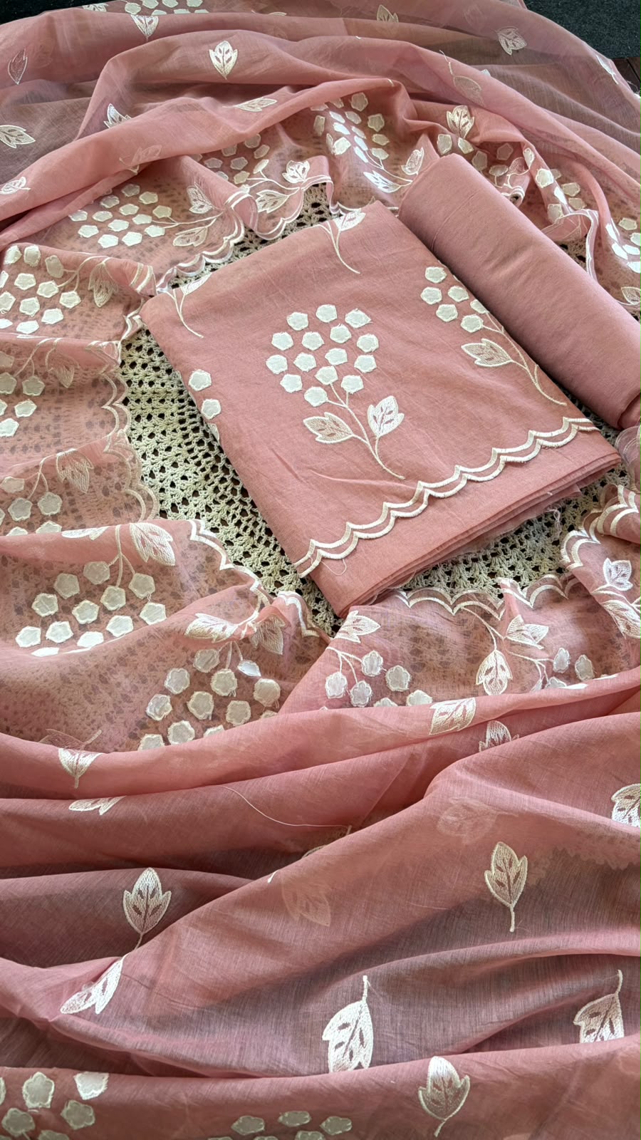 Mul Chanderi Salwar Material with Appliqué Work [GUG274]
