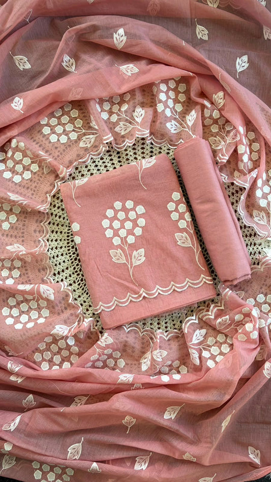 Mul Chanderi Salwar Material with Appliqué Work [GUG274]