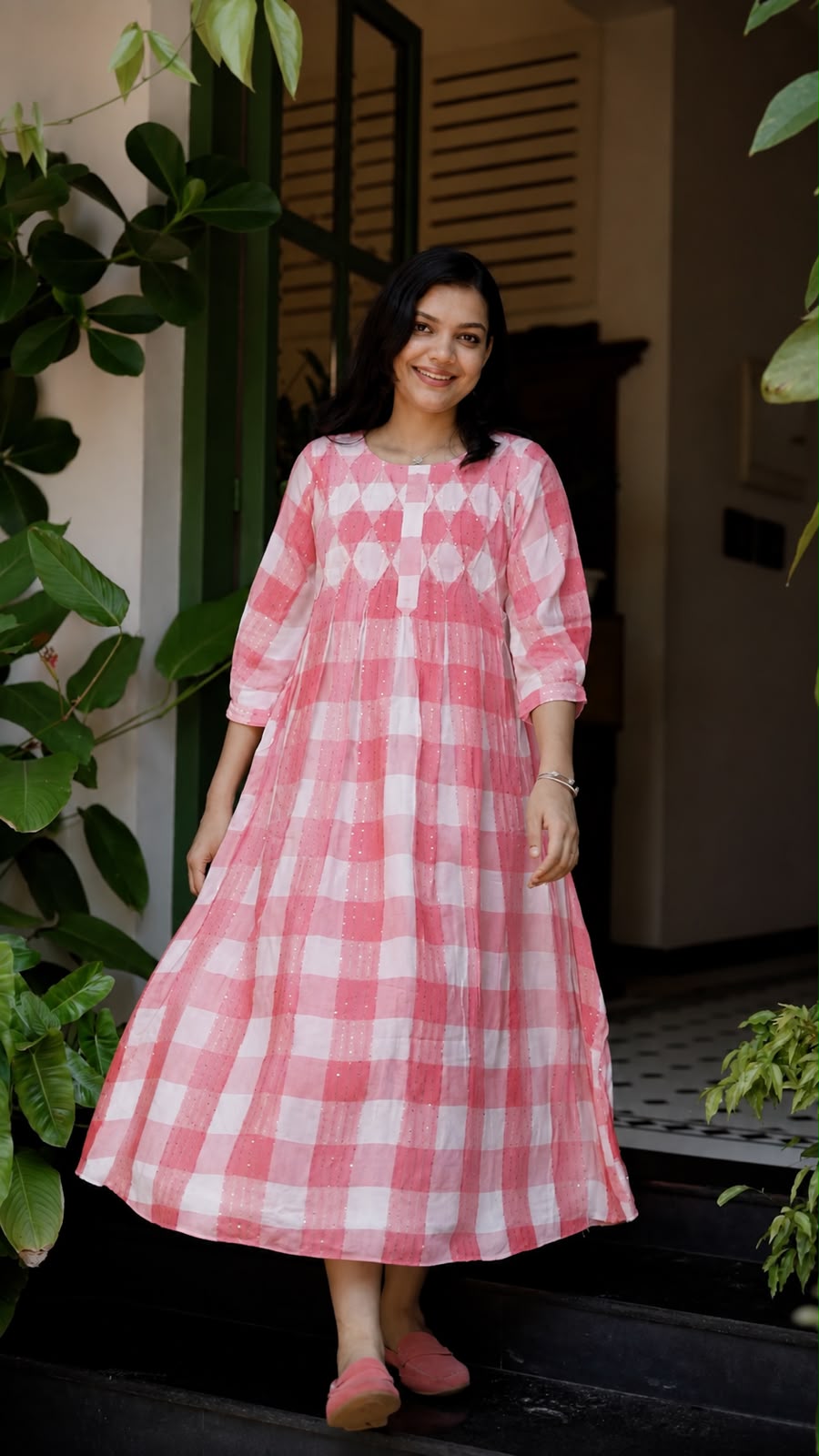 Pink Check Cotton Kurti [PS02]