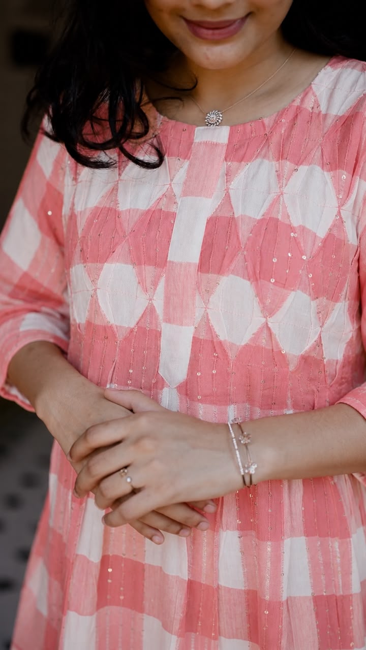 Pink Check Cotton Kurti [PS02]