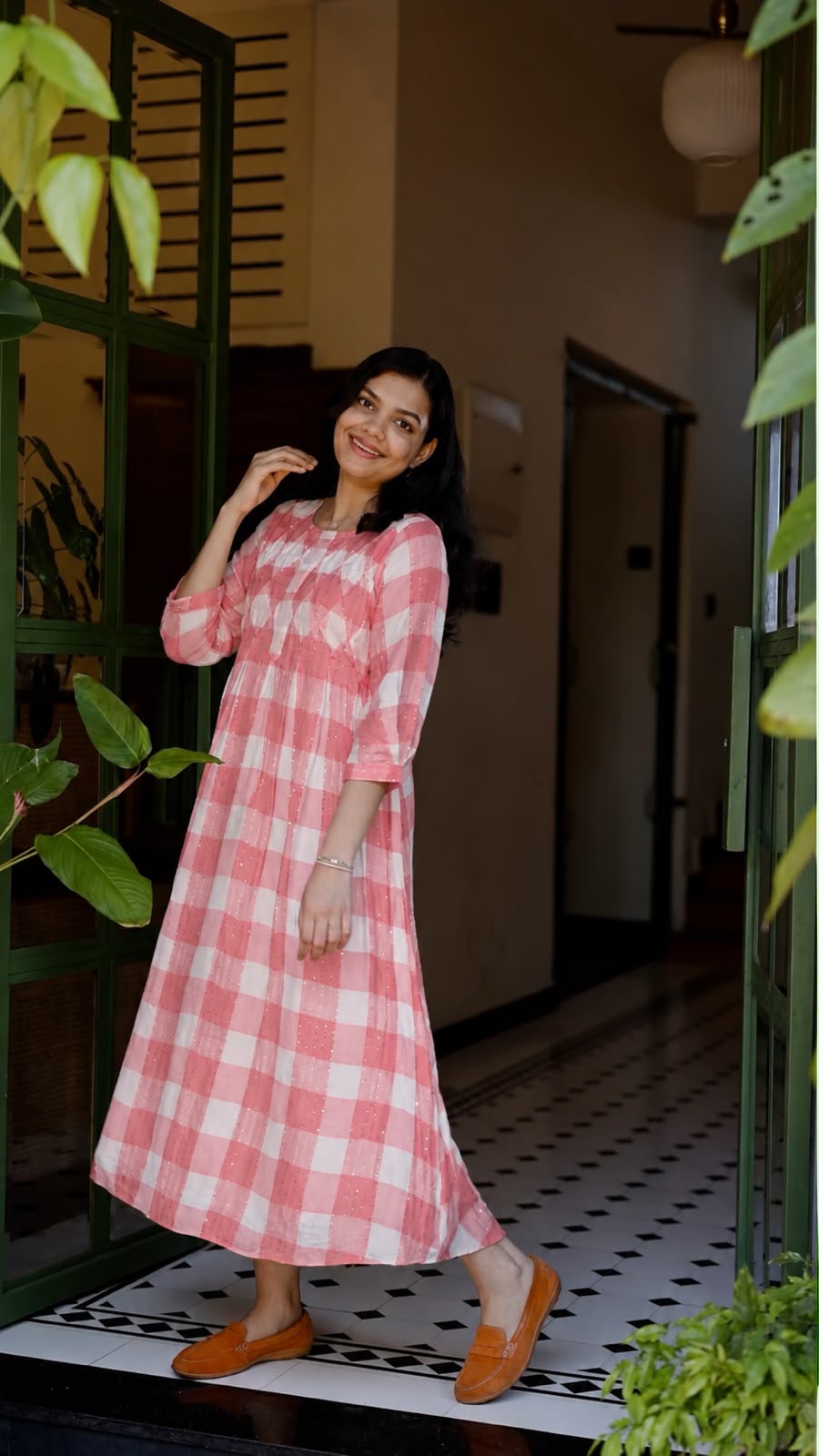 Pink Check Cotton Kurti [PS02]