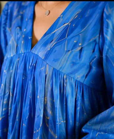Blue Printed Satin Flared Kurthi [SF011]
