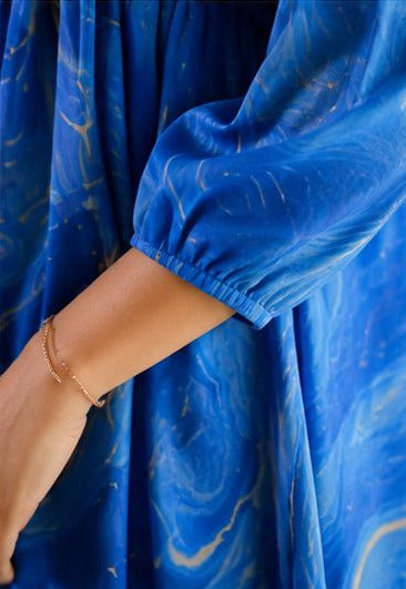 Blue Printed Satin Flared Kurthi [SF011]