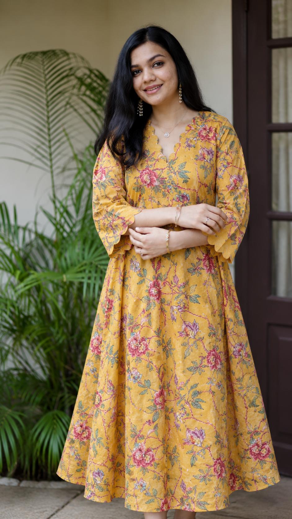 Crushed Georgette Floral Flared Kurthi [FS013]