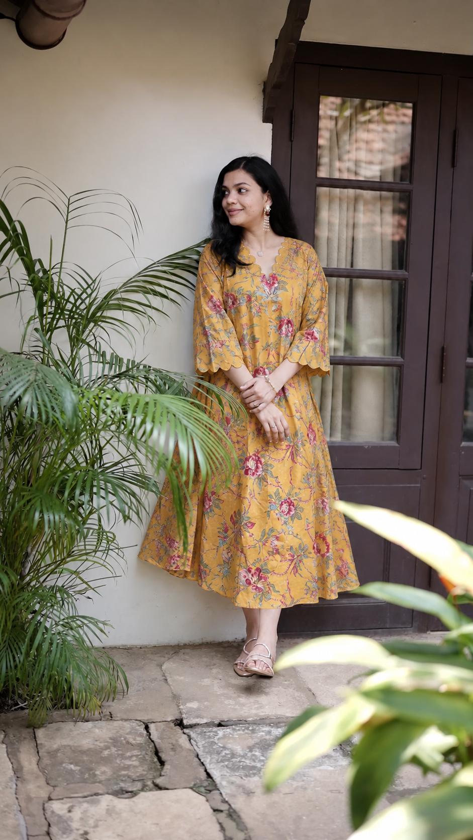Crushed Georgette Floral Flared Kurthi [FS013]