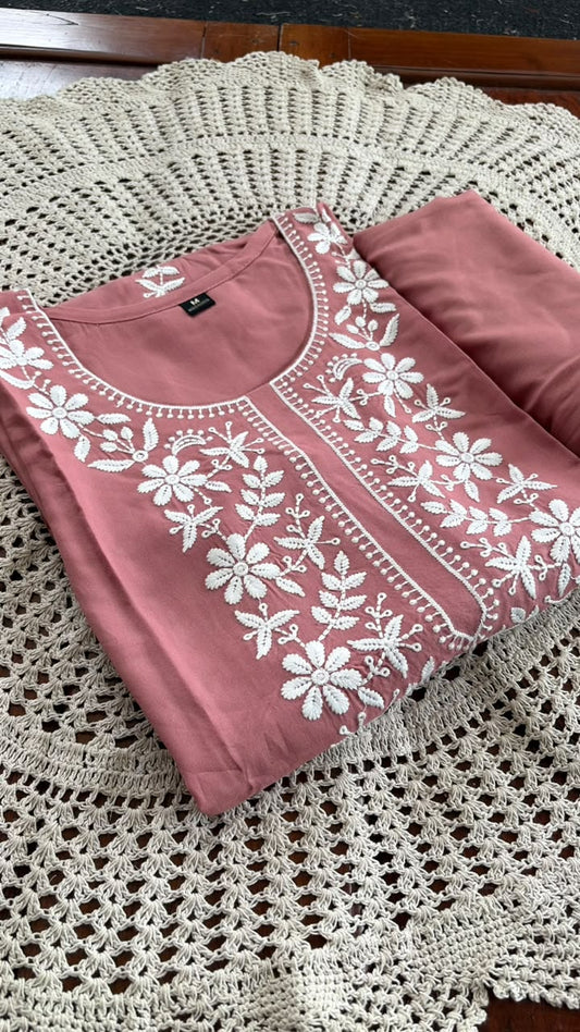 Chikankari Embroidered 2-Piece Kurti Set [GUH90]