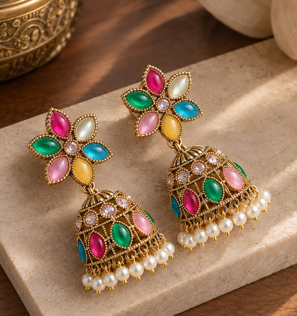 Multicolour Floral Jhumka Earrings [J64]