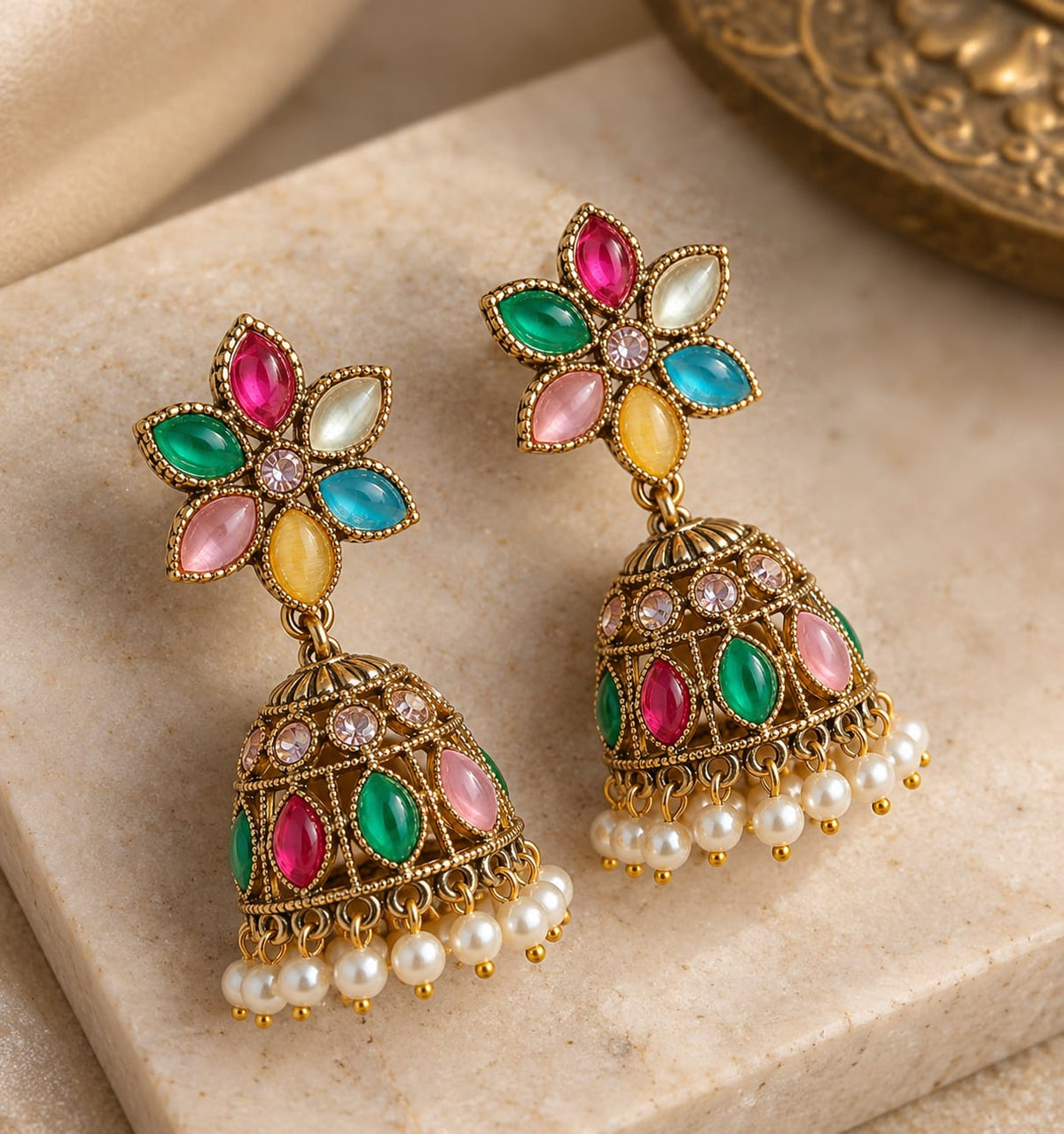 Multicolour Floral Jhumka Earrings [J64]