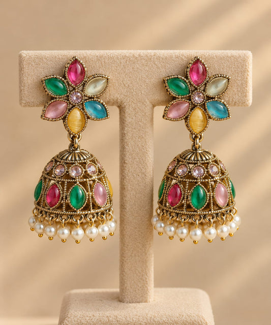 Multicolour Floral Jhumka Earrings [J64]