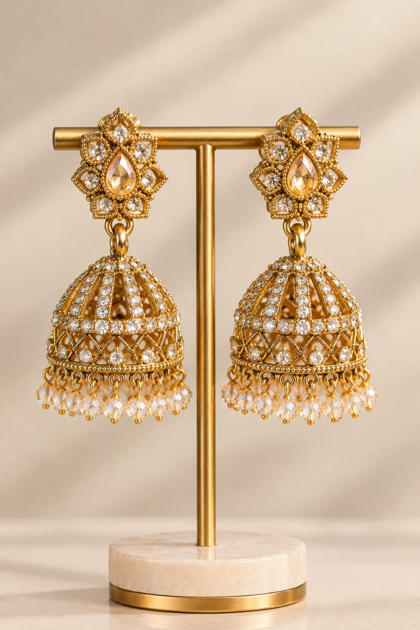Golden Glow Crystal Jhumka Earrings [J69]