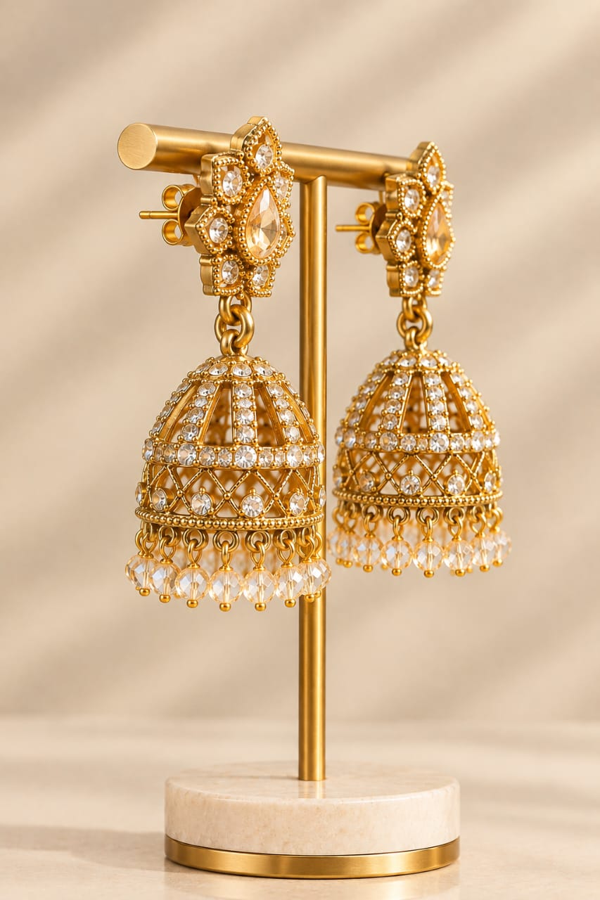 Golden Glow Crystal Jhumka Earrings [J69]
