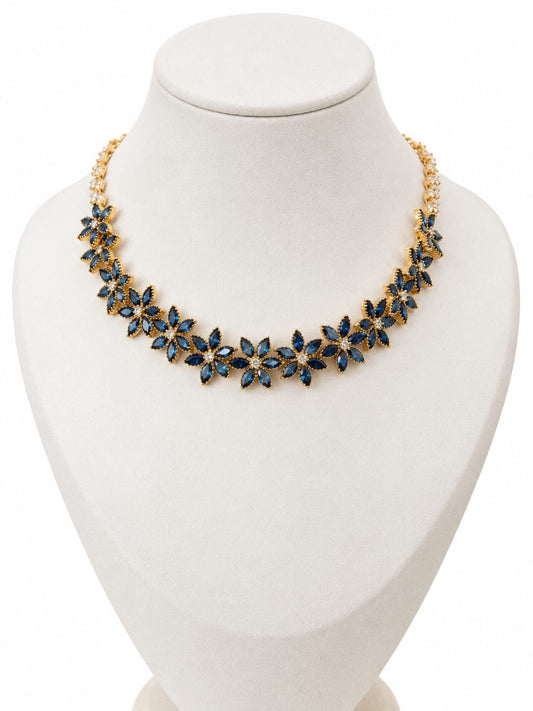 Blue Floral Necklace with Matching Earrings [J135]
