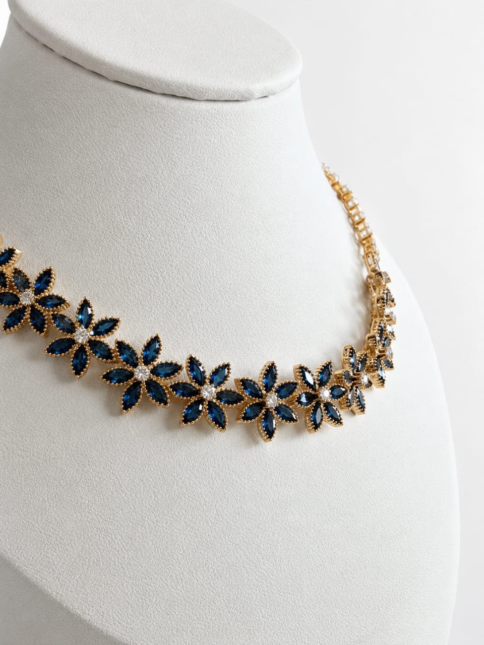 Blue Floral Necklace with Matching Earrings [J135]