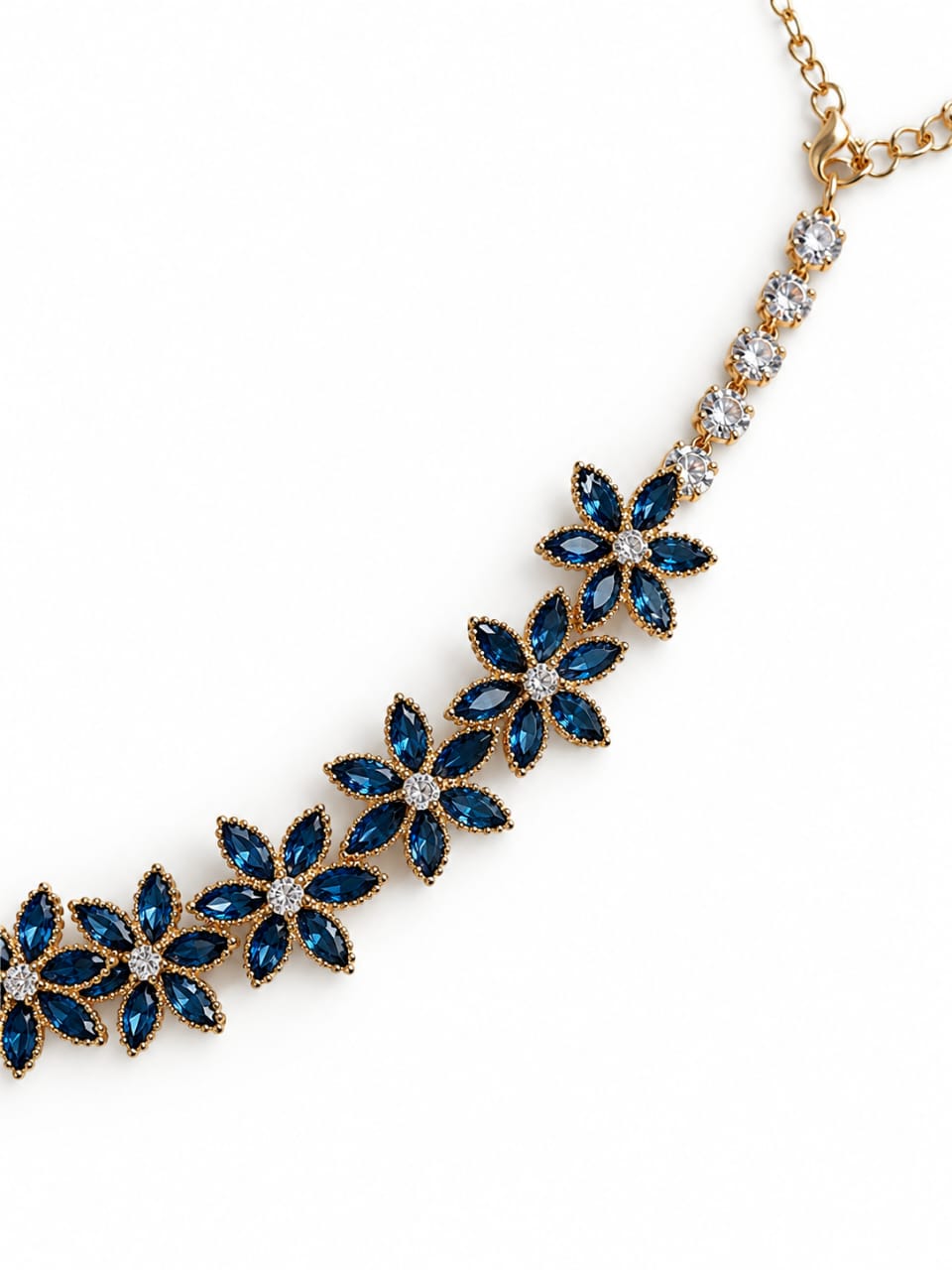 Blue Floral Necklace with Matching Earrings [J135]