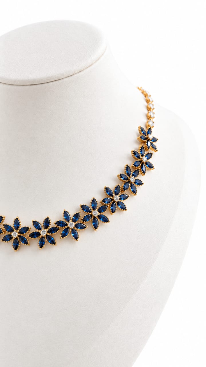 Blue Floral Necklace with Matching Earrings [J135]