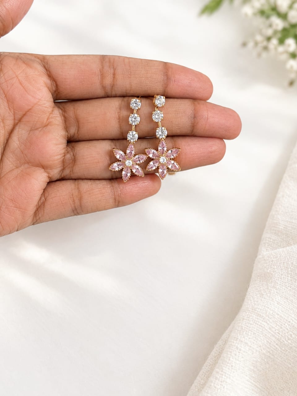 Pink Floral Necklace  Matching Earrings [J134]