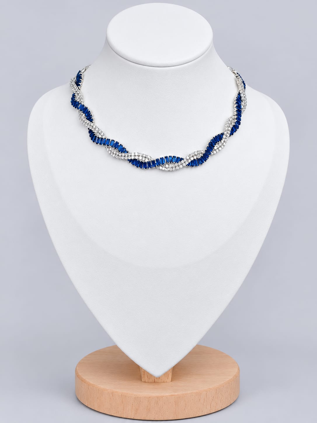 Elegant Sapphire Blue Silver Twisted Necklace [J109]