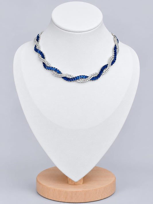 Elegant Sapphire Blue Silver Twisted Necklace [J109]