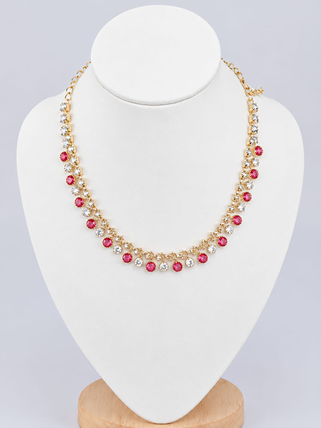 Premium Ruby Red & White Stone Necklace [J126]