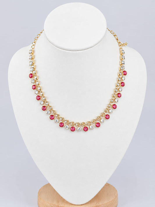 Premium Ruby Red & White Stone Necklace [J126]