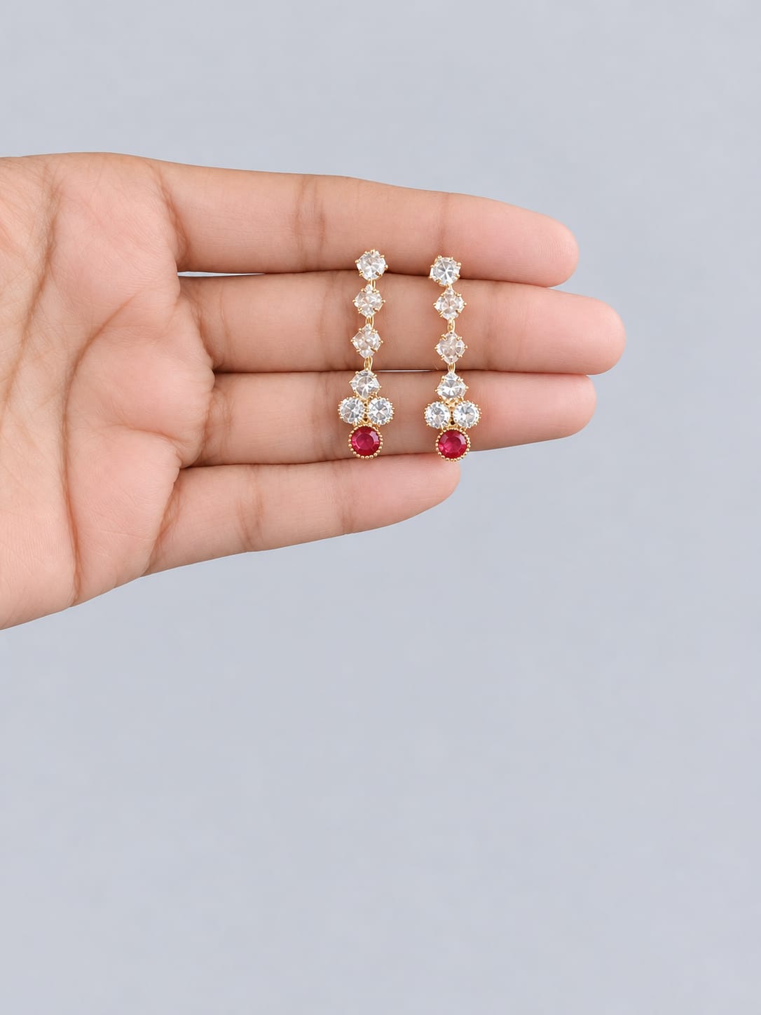 Premium Ruby Red & White Stone Necklace [J126]