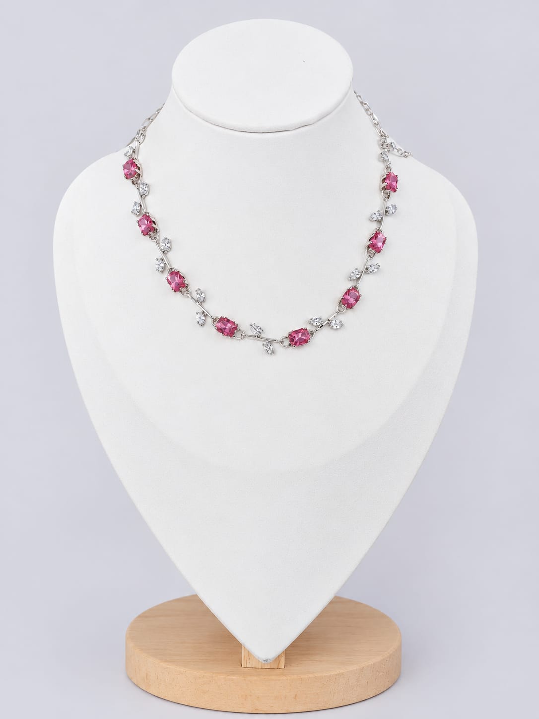 Elegant Pink Stone Silver Finish Necklace [J106]