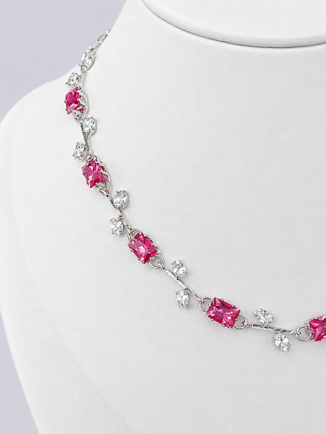 Elegant Pink Stone Silver Finish Necklace [J106]